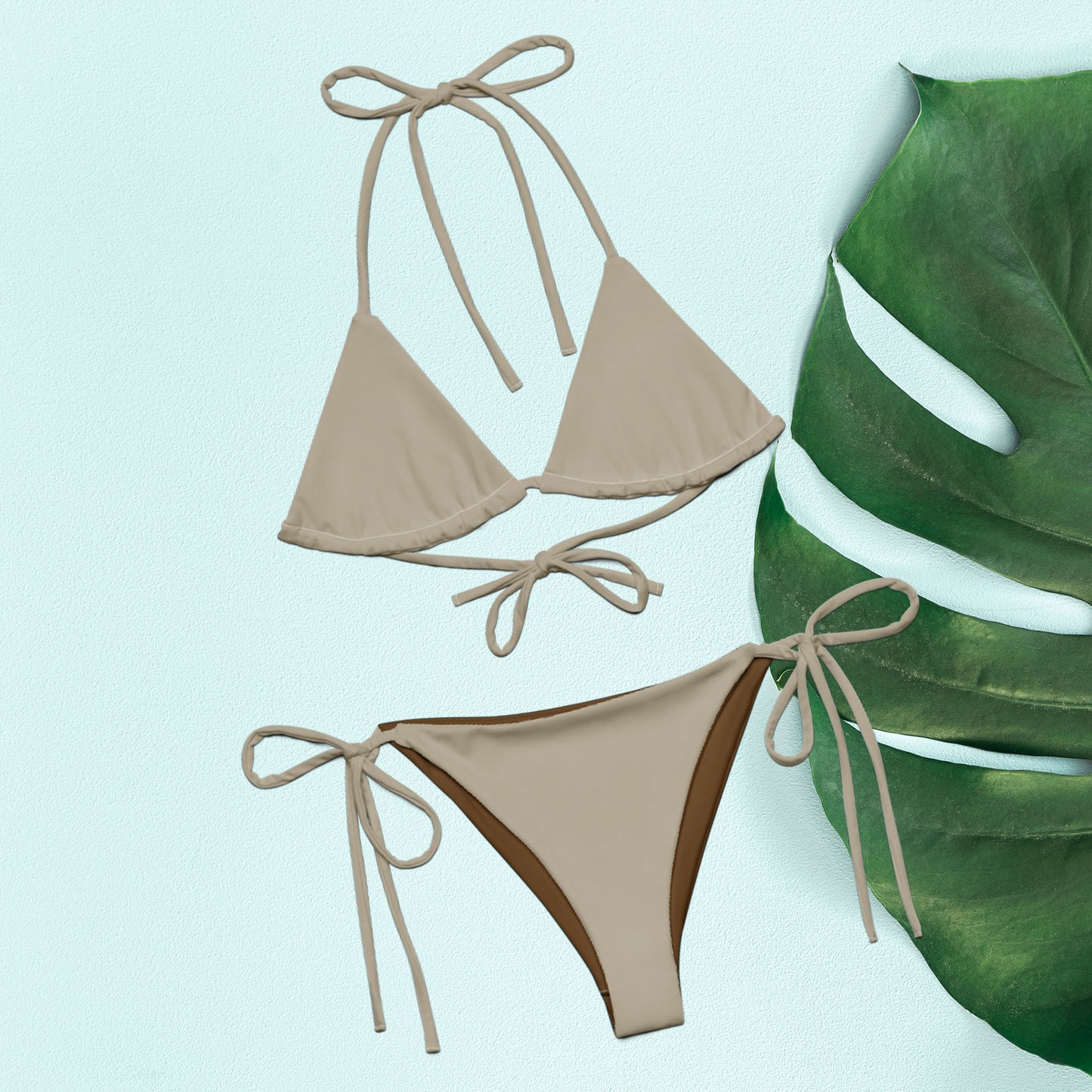 Khaki Recycled string bikini set eco-friendly triangle bikini