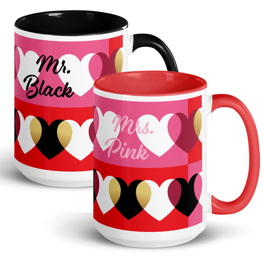 Tasse amour set de 2, noir et rouge, M. et Mme, personnalisé