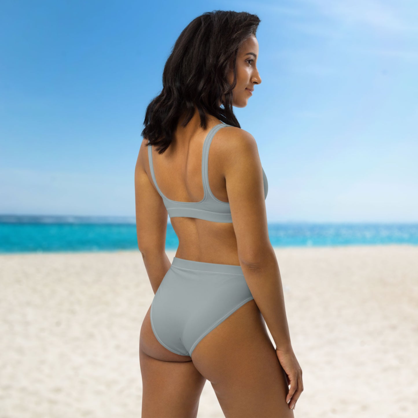 Maillot de bain taille haute recyclé gris cendré