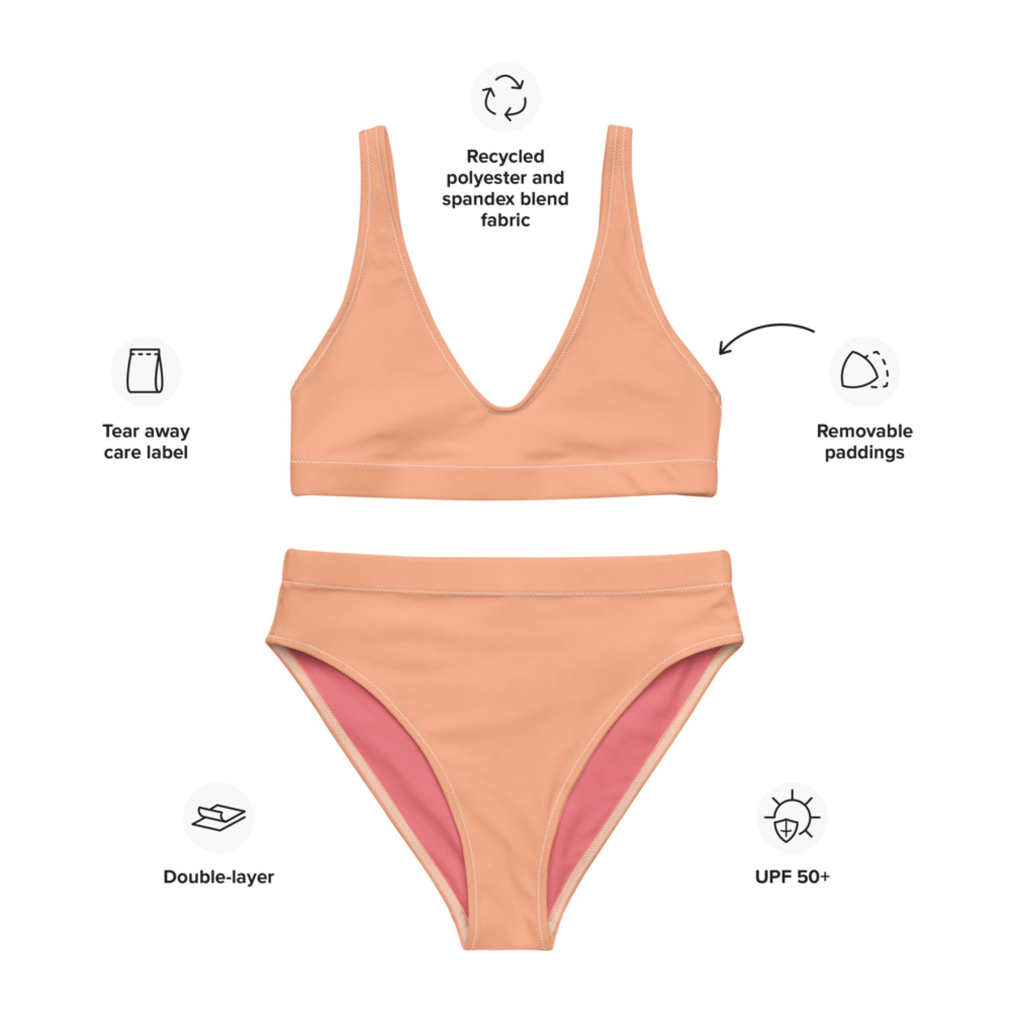 Sportbikini aus recyceltem Wüstensand/Pfirsich mit hoher Taille