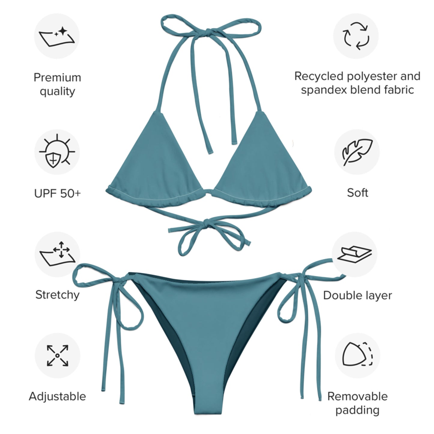 Blue Munsel Türkis Recyceltes String-Bikini-Set umweltfreundlicher Triangel-Bikini doppellagig UPF 50+ umweltfreundlicher Bikini grün