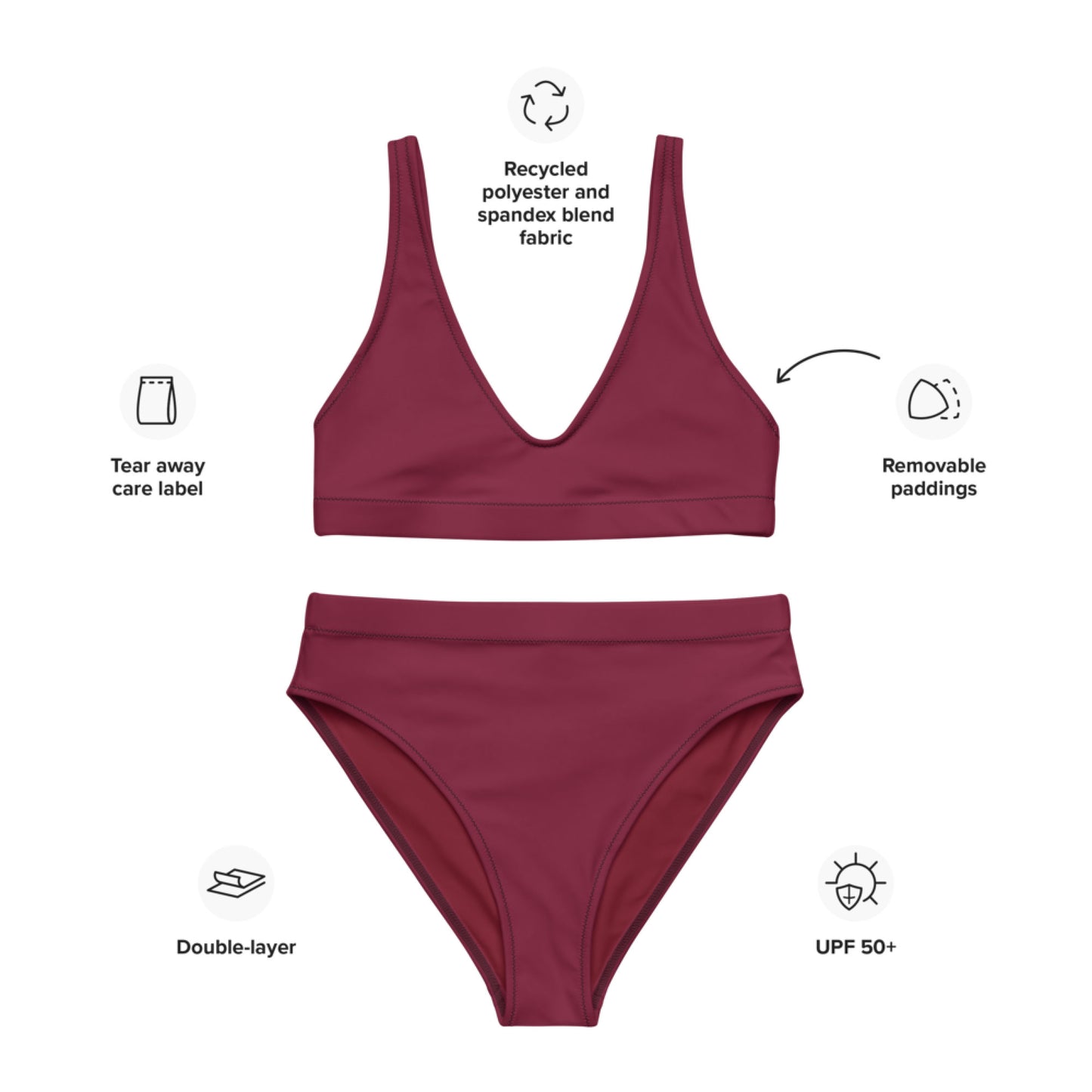 Claret ruby red Recycled sport bikini set