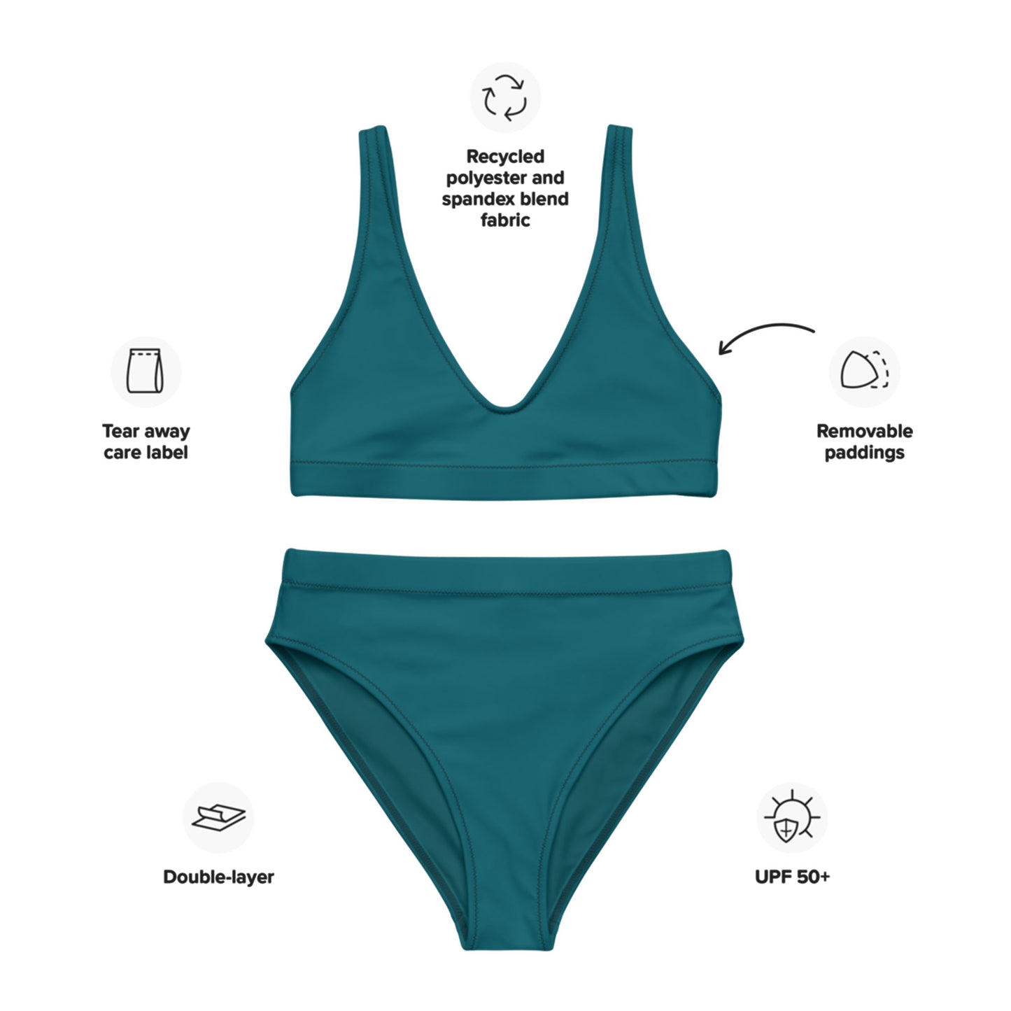 Mitternachtsgrünes, recyceltes Bikini-Set mit hoher Taille