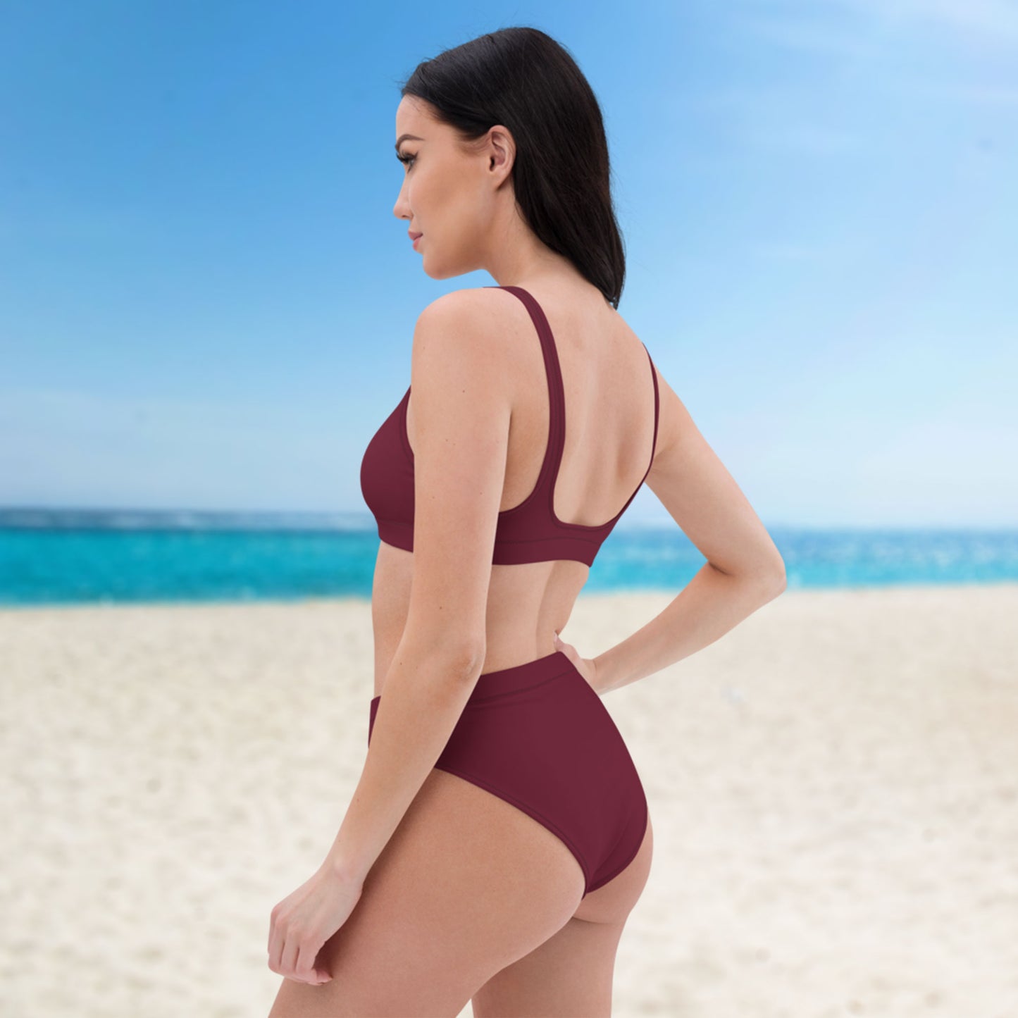 Rouge rubis bordeaux foncé Ensemble de bikini taille haute recyclé