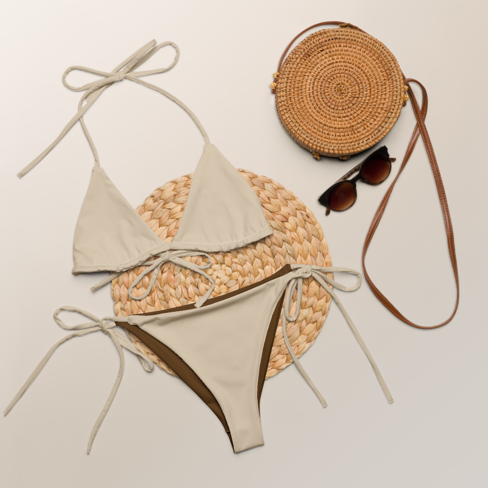 Almond beige Recycled string bikini set eco-friendly triangle bikini double-layered UPF 50+ eco-friendly bikini