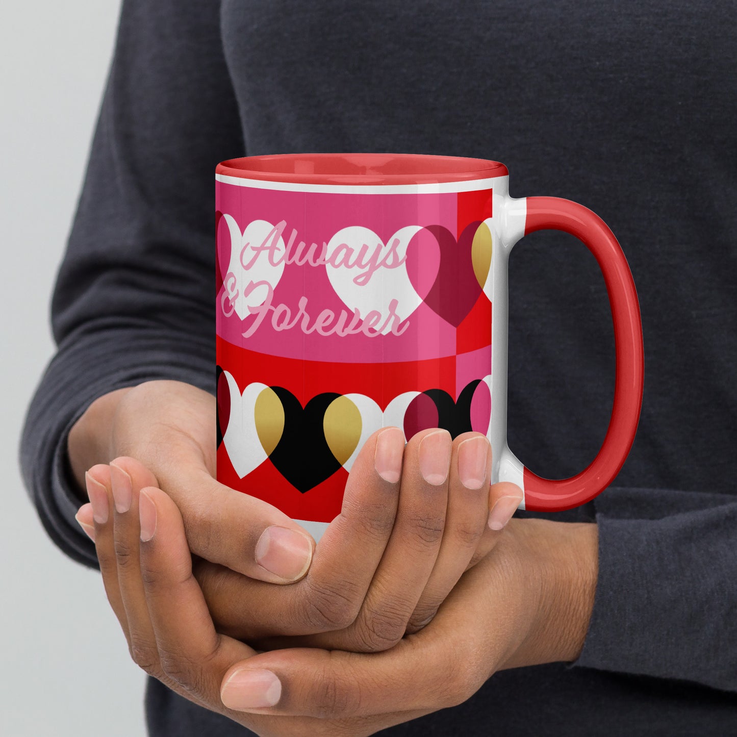 Always & Forever mug with hearts, black, red