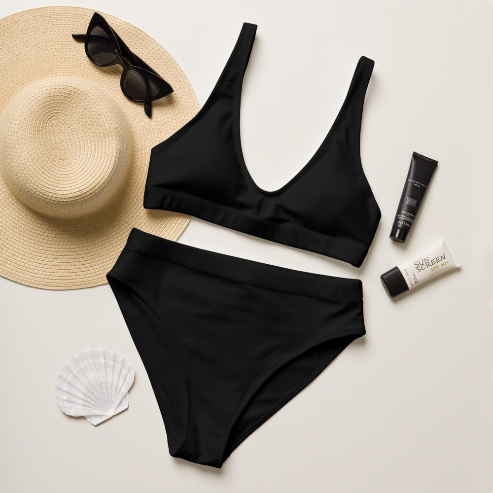 Black rPET high-waisted bikini set