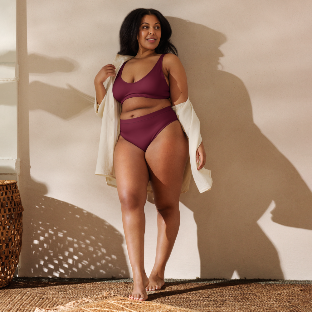 Rouge rubis bordeaux foncé Ensemble de bikini taille haute recyclé