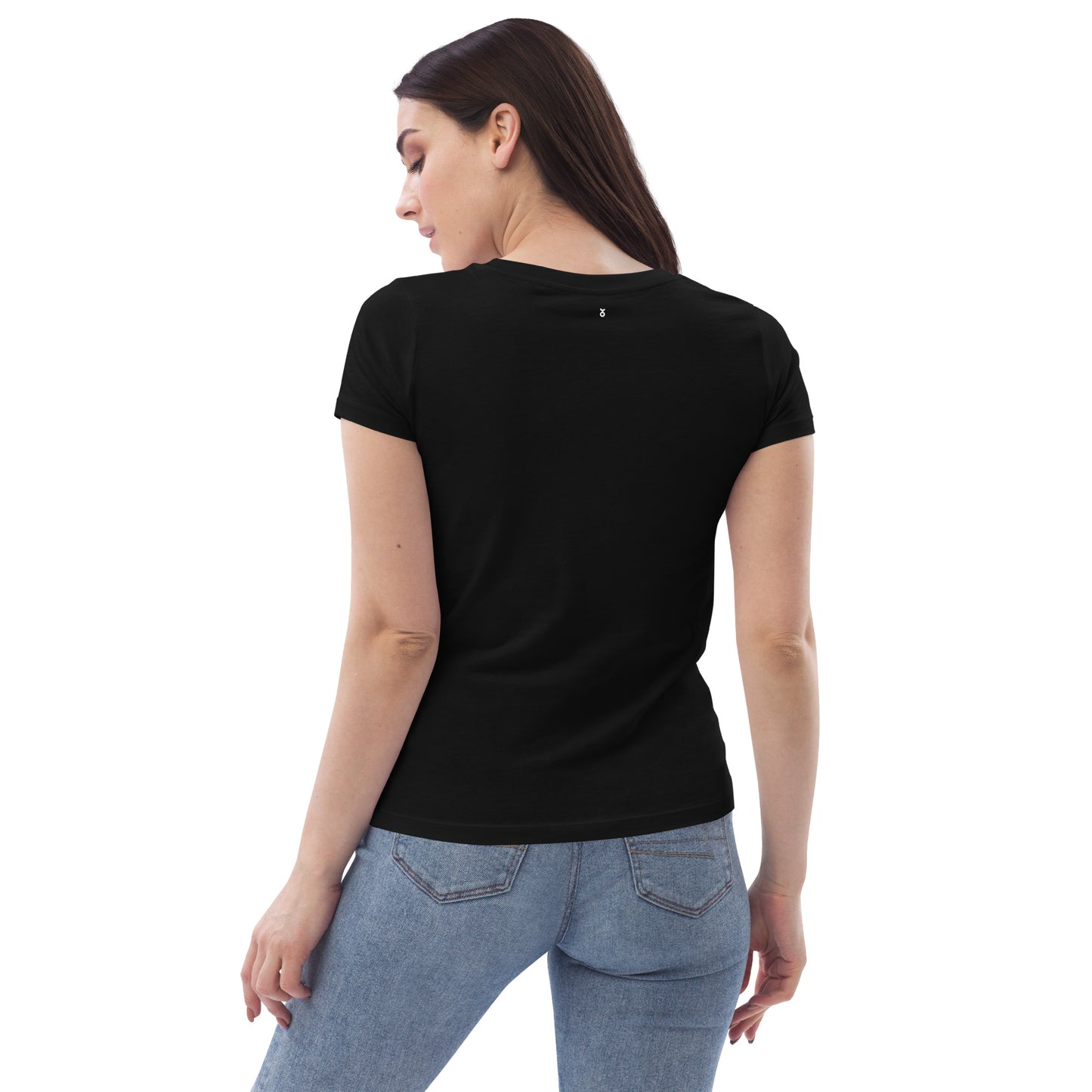 T-shirt nera ricamata con uccelli primaverili in stile Bauhaus in cotone organico - Donna