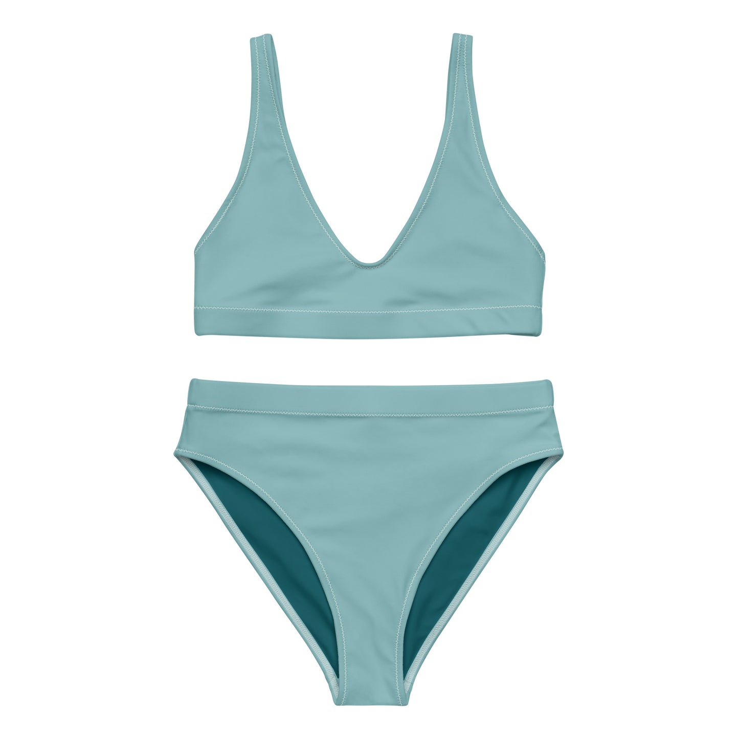 Opalgrün-blau-türkises recyceltes Bikini-Set mit hoher Taille