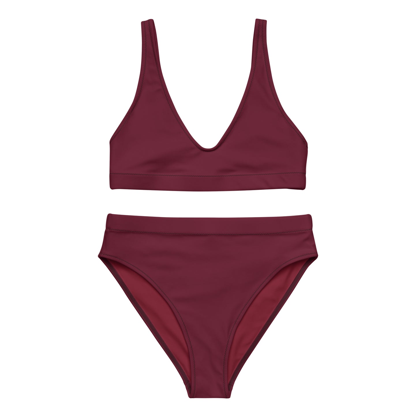 Rouge rubis bordeaux foncé Ensemble de bikini taille haute recyclé