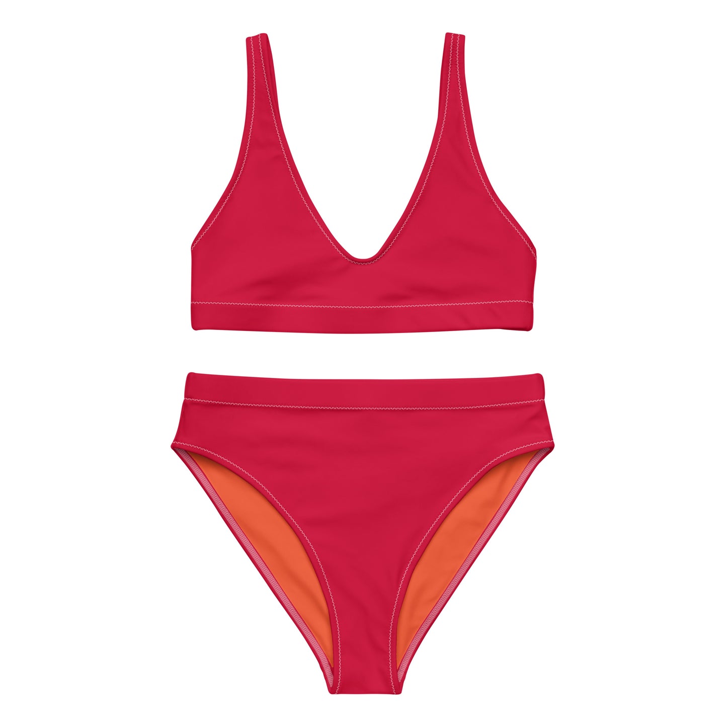 Crimson red Recycled High-waisted Sport bikini,Swimwear for Woman, two part bathing swim suit eco-fashion beachwear, plus size swim