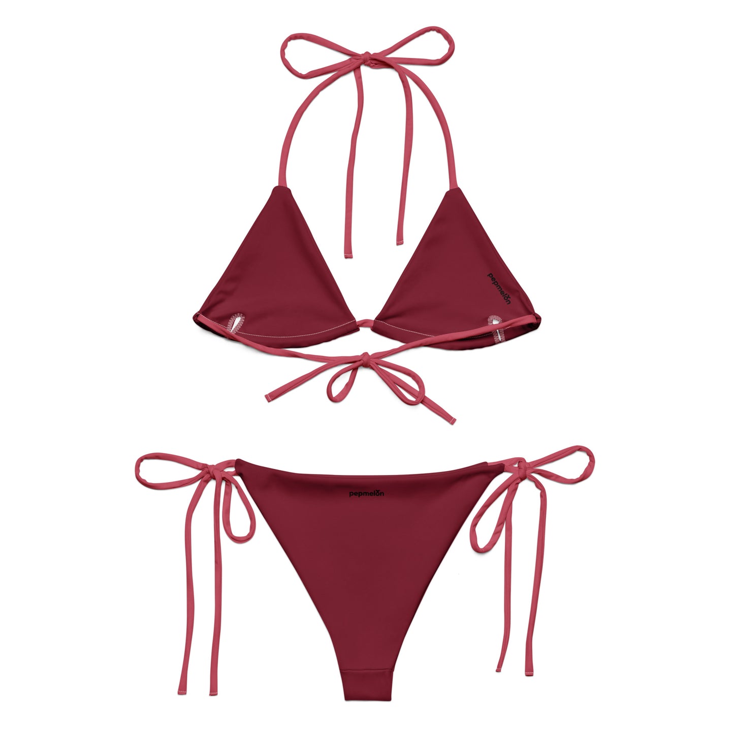 Rot-rosafarbenes String-Bikini-Set aus recyceltem Material