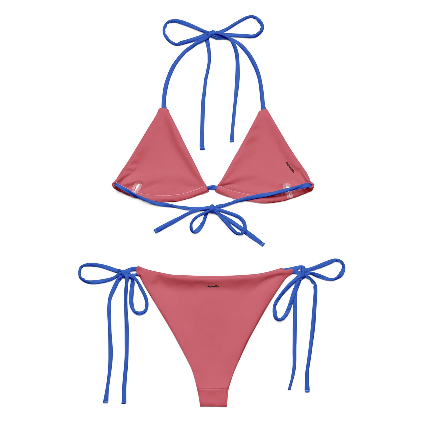 Light blue recycled string bikini set, sustainable fashion triangle bikini, sexy red bikini belly off high-waisted