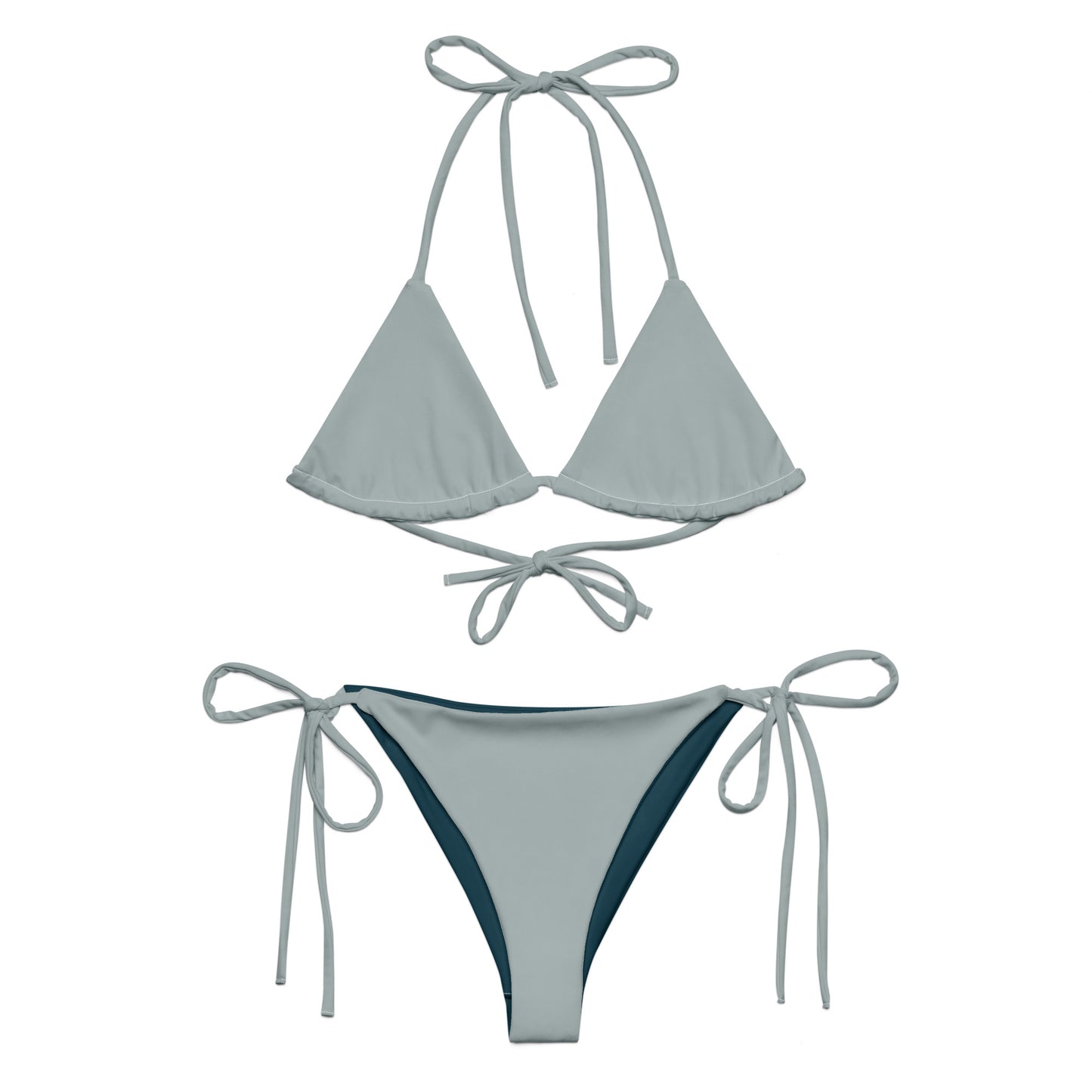 Ash gray Recycled string bikini set eco-friendly triangle bikini double-layered UPF 50+ eco-friendly bikini