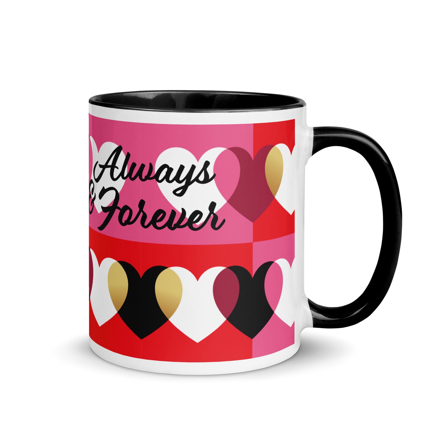 Tasse Always & Forever avec des coeurs, noir, rouge