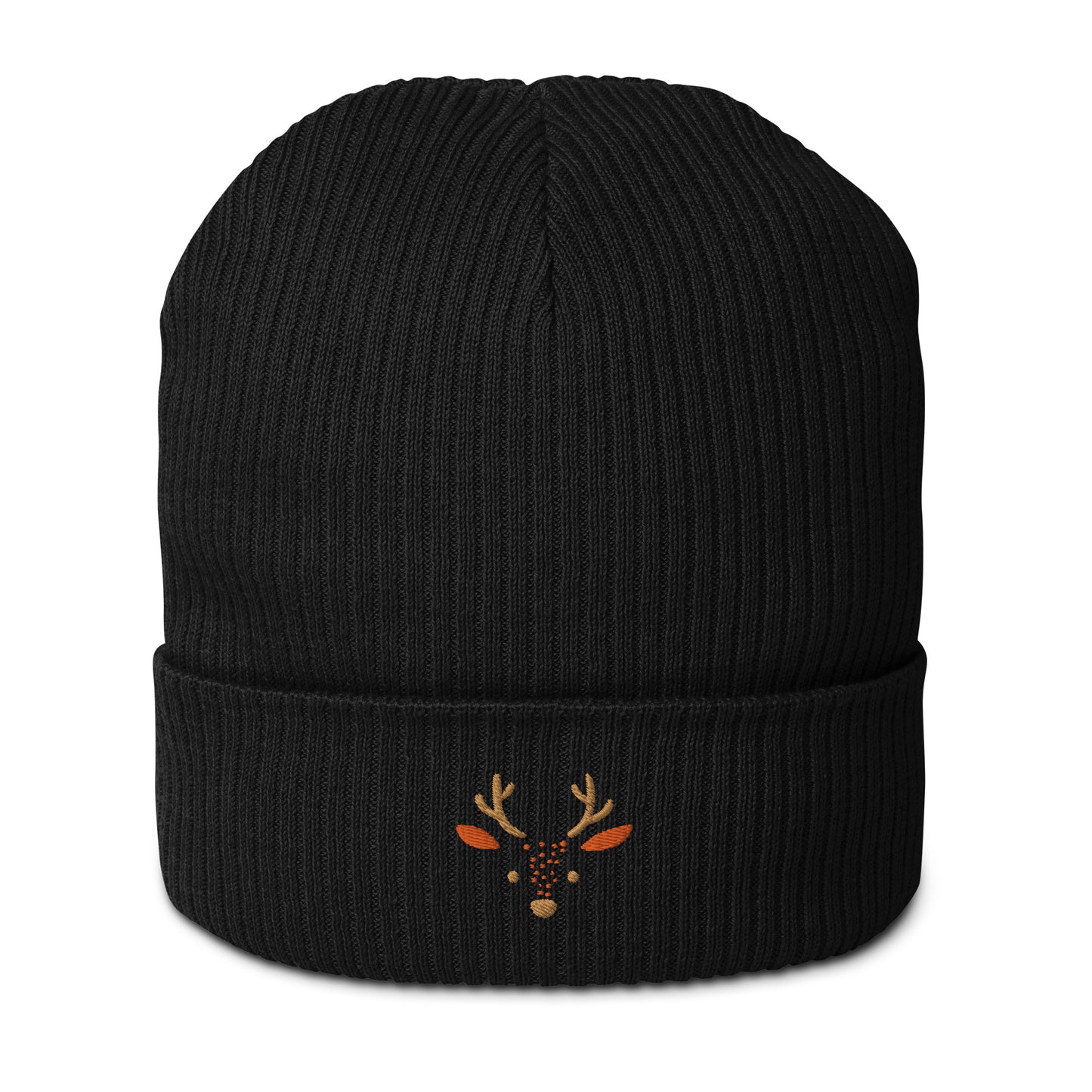 Cute deer embroidered organic ribbed beanie