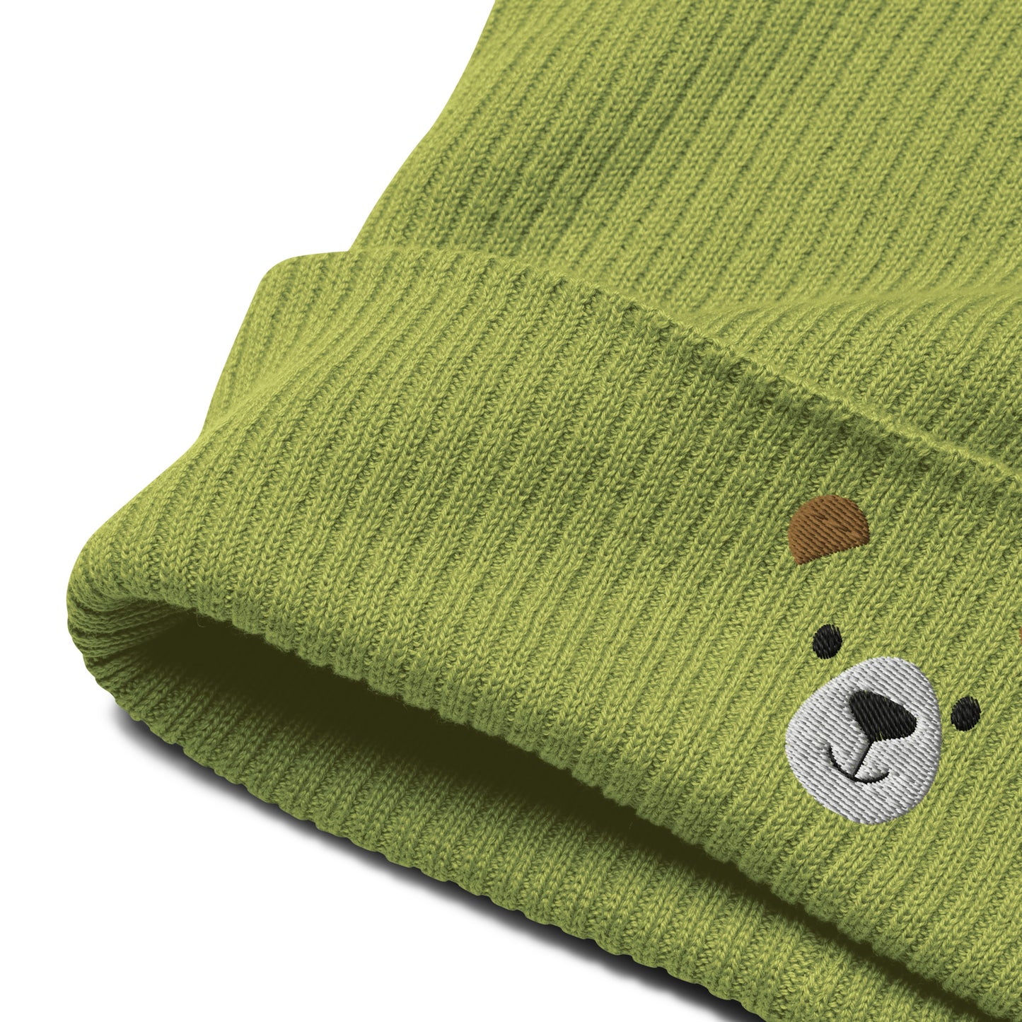Niedźwiedzia twarz Organiczna prążkowana czapka, haftowany pomysł na prezent dla niej, ciepła czapka zimowa