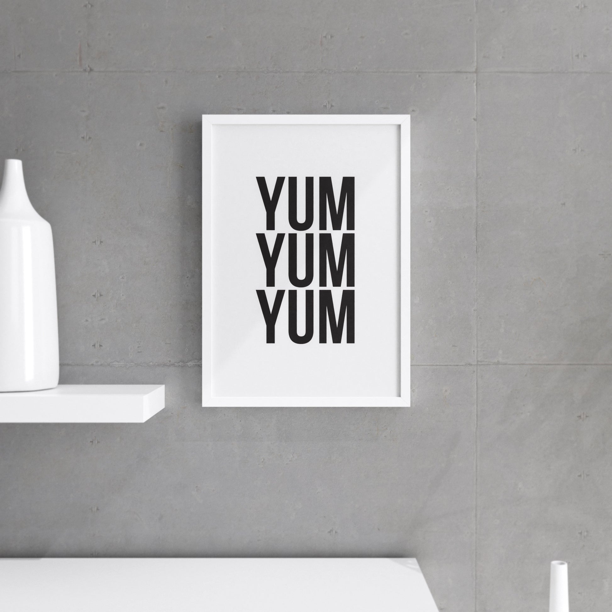 Yum yum yum Text wall decor, kitchen wall print gift idea