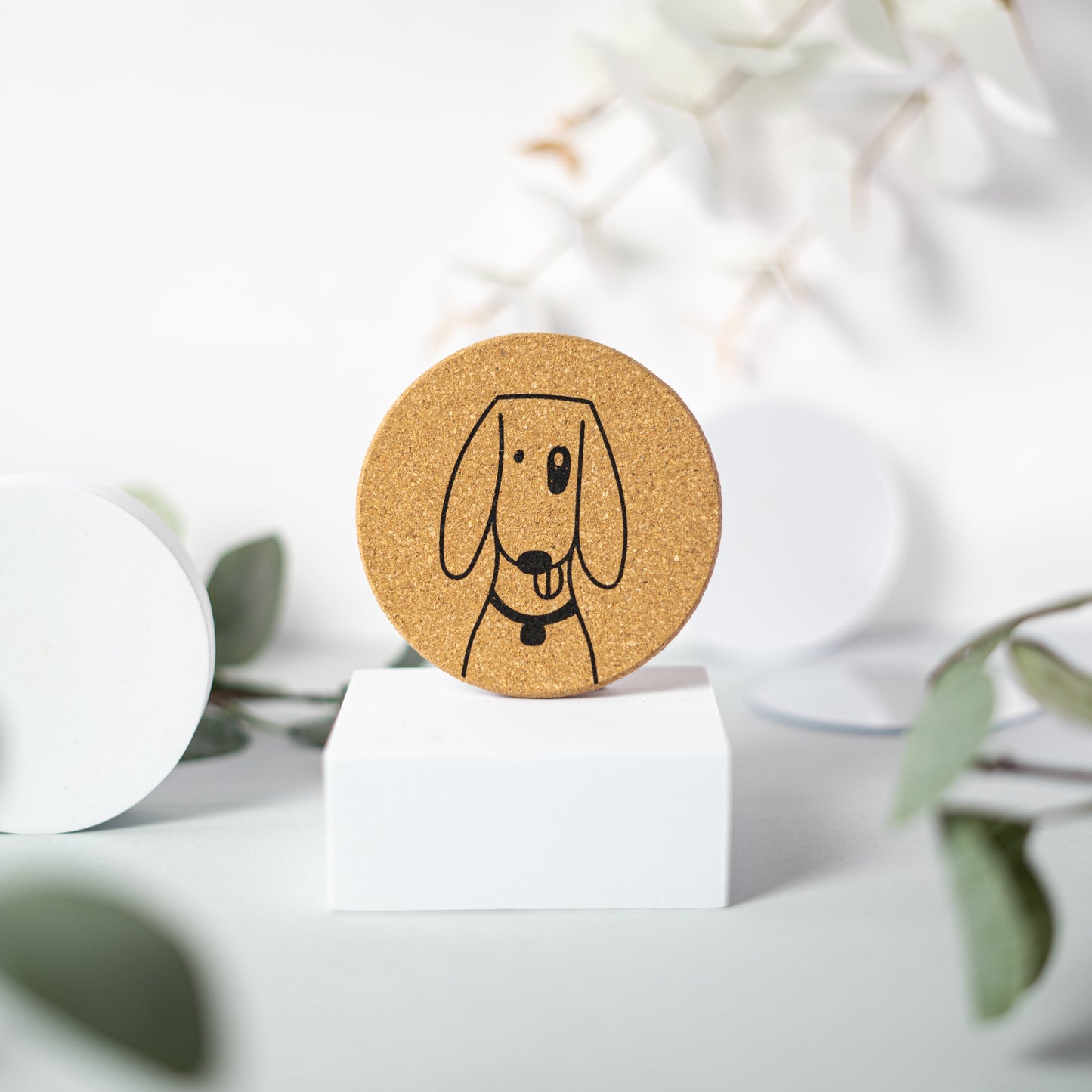 PUPPIES - Сладко куче Коркови подложки, кръгли, комплект от 6