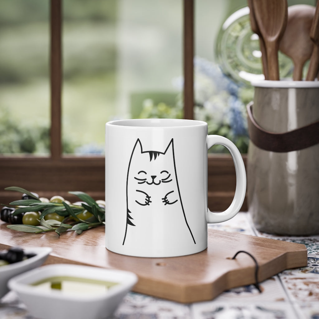 Hrnek Cute Kitty vtipný kočičí hrnek, bílý, 325 ml / 11 oz Hrnek na kávu, hrnek na čaj pro děti