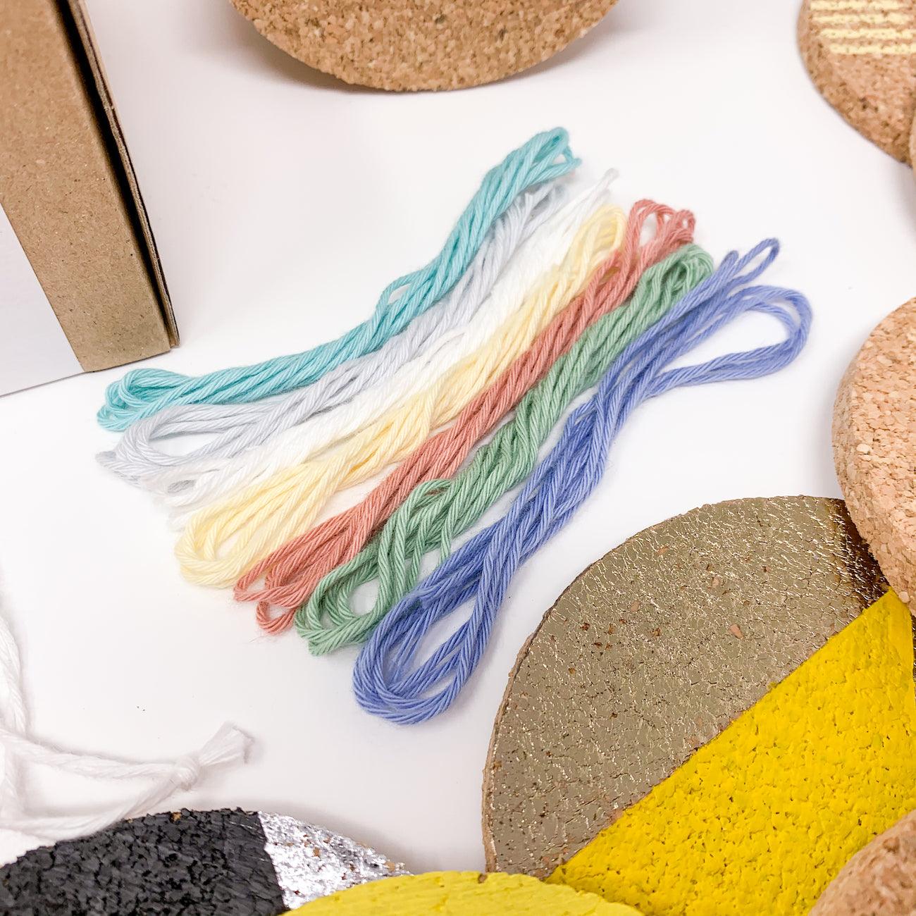 DIY Cork Coaster with 7 colours  bio-cotton yarn